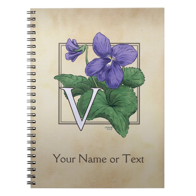 V für violettes Blumen-Alphabet-Monogramm Notizblock (Vorderseite)