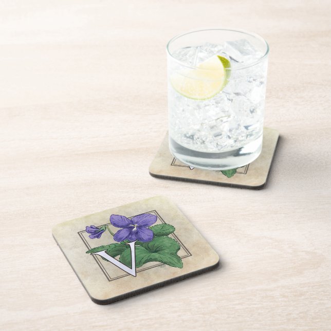 V für violettes Blumenmonogramm Untersetzer (Rechte Seite)
