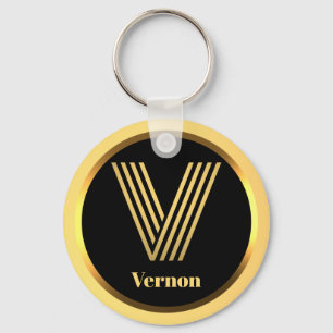 V Gold Mit Monogramm Buchstabe Personalisiert Schlüsselanhänger