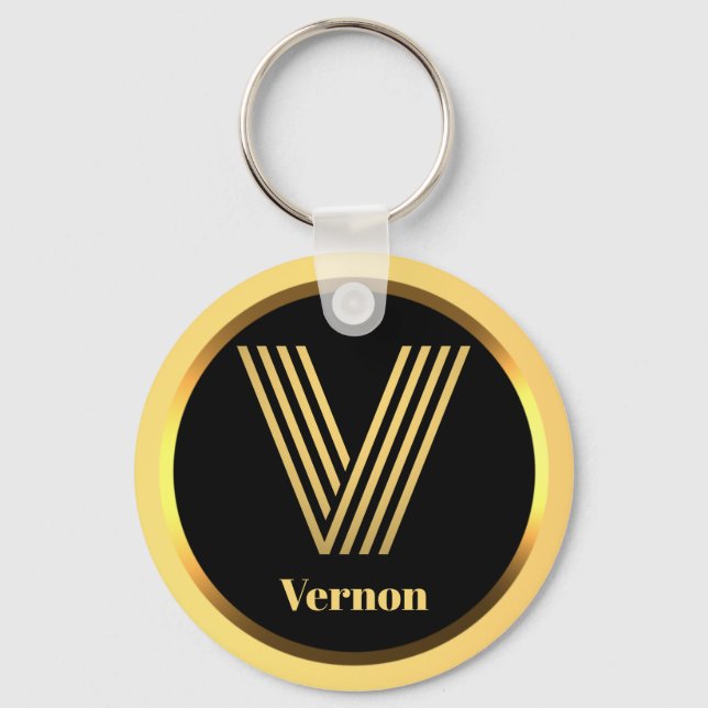 V Gold Mit Monogramm Buchstabe Personalisiert Schlüsselanhänger (Vorderseite)