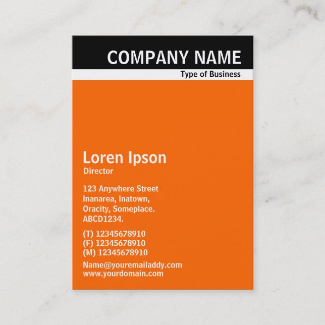 V Header Band - Schwarz mit Orange FF6600 Visitenkarte (Vorderseite)