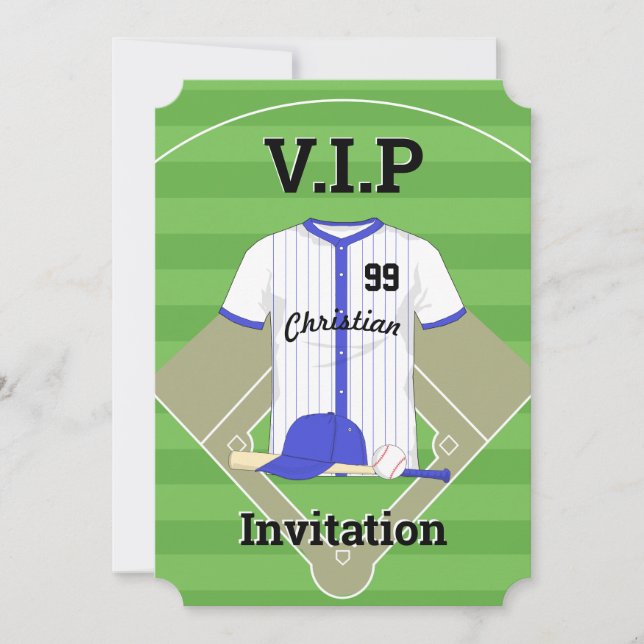 V.I.P Baseball Birthday Blau Einladung (Vorderseite)