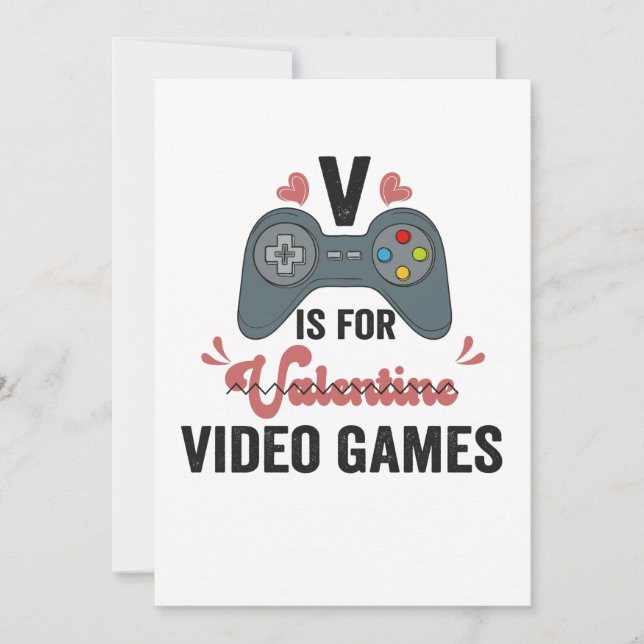 V is for Valentine Funny Video Games Liebhaber Dankeskarte (Vorderseite)