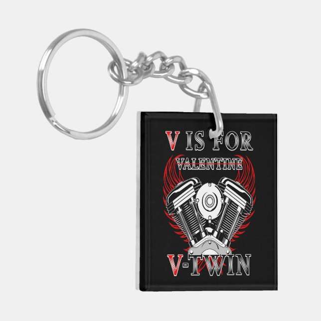 V is for Valentine, V-Twin Motorcycle. Biker Schlüsselanhänger (Vorderseite links)