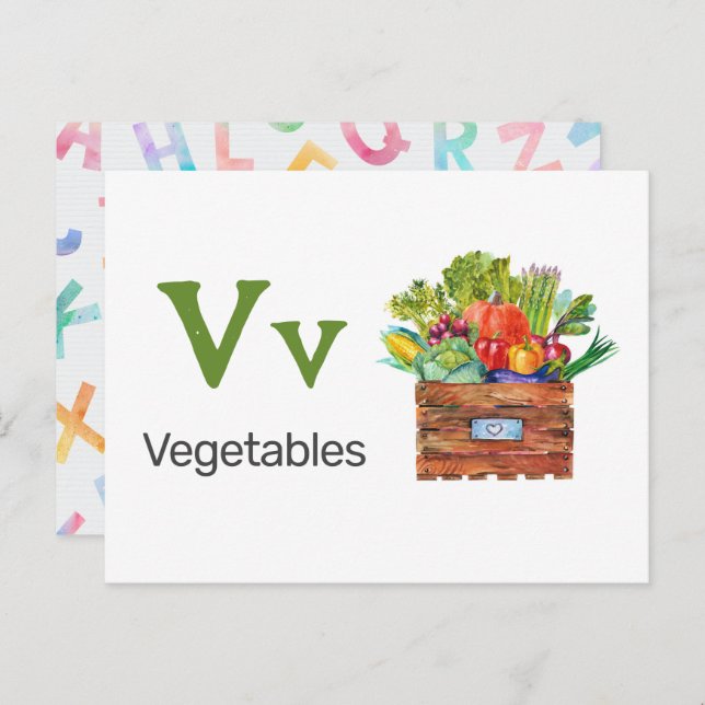 V is for Vegetables - Alphabet Flash Card Postkarte (Vorne/Hinten)