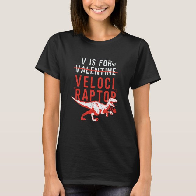 V is for Velociraptor Boys Dino Valentines Day T-Shirt (Vorderseite)