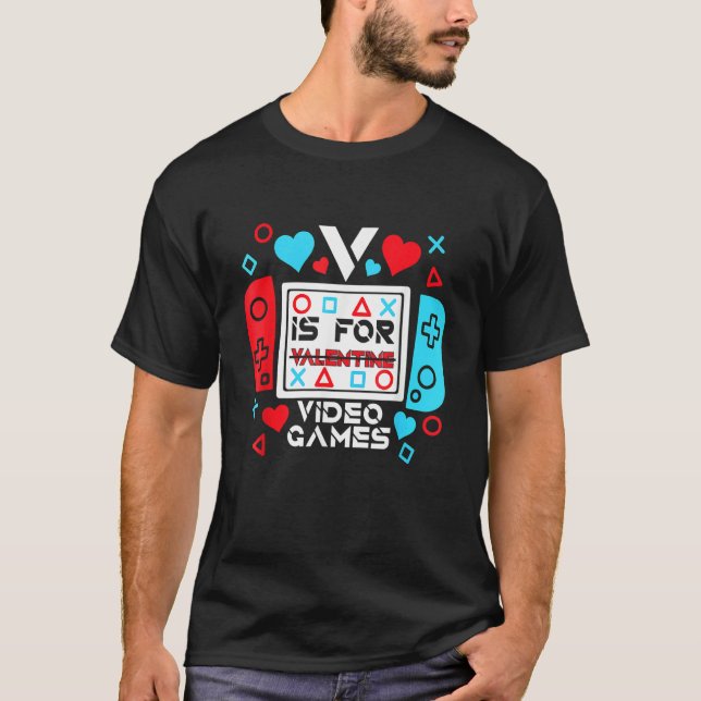 V Is For Video Games Controller Game Valentines Da T-Shirt (Vorderseite)