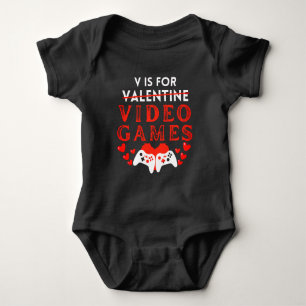 V is for video Games Funny Valentinstag Gamer Baby Strampler