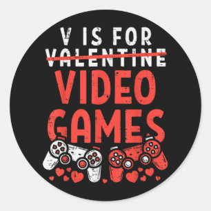 V is for video Games Funny Valentinstag Gamer Bo Runder Aufkleber