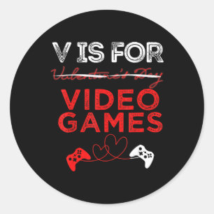 V is For Video Games Gamer Valentines Runder Aufkleber