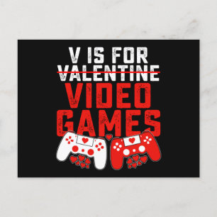 V is for Video Games Gaming Gamer Valentine's Day Postkarte