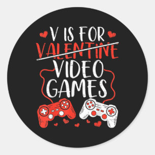 V is for Video Games Valentine Gamer Valentines Da Runder Aufkleber