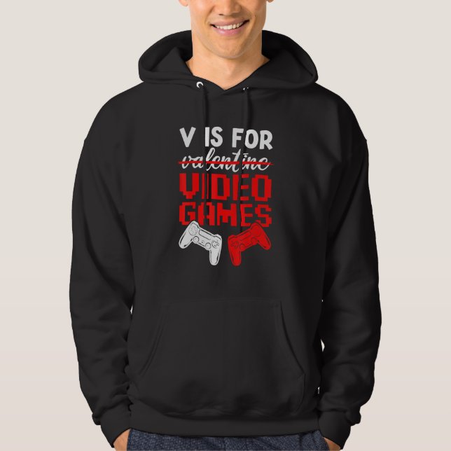 V Is For Video Games Valentines Day Gamer Boys Kid Hoodie (Vorderseite)