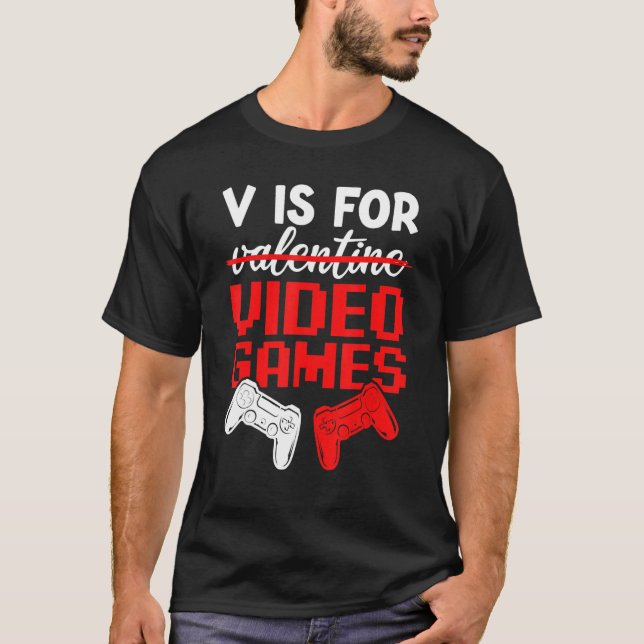V Is For Video Games Valentines Day Gamer Boys Kid T-Shirt (Vorderseite)