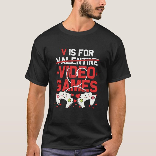 V is for Video Games Valentines Day Young Adult Ga T-Shirt (Vorderseite)