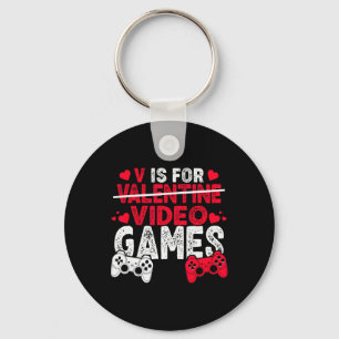 V is for video Games Valentinstag Gamer Boys Men Schlüsselanhänger
