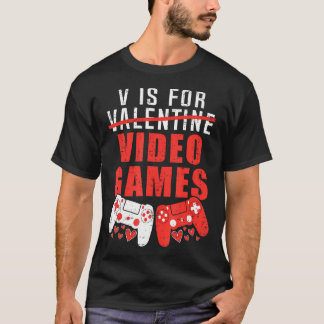 V is for video Games Valentinstag Hearts Boys Gi T-Shirt