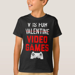 V ist für Video-Spiele Valentinstag Gamer Junge Mä T-Shirt