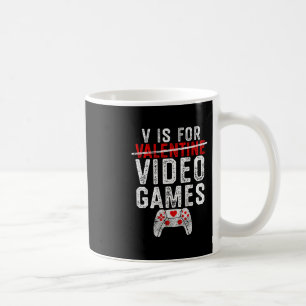 V ist für Videospiele Valentinstag Gamer Männer Ju Kaffeetasse
