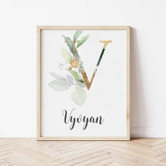 V Letter Monogram Greenerity Kinderzimmer Name Wal Poster