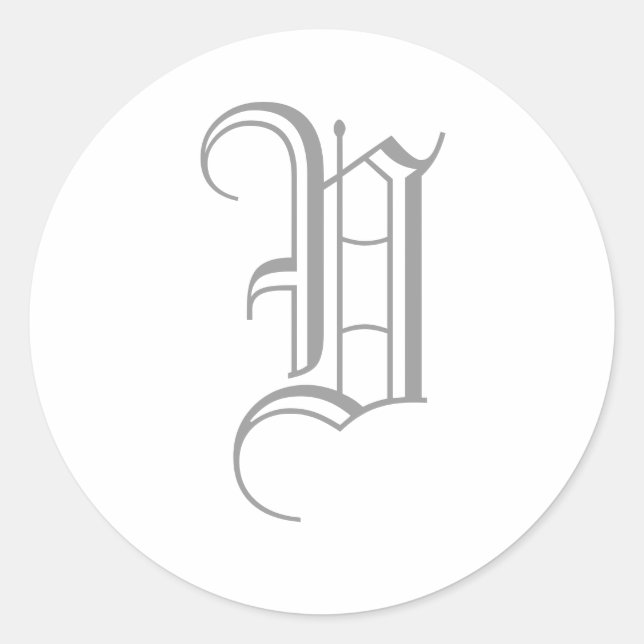 V Letter Monogram Sticker Grau Altes Englisch (Vorderseite)