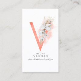 V Letter Monogram White Orchias and Pampas Grass Visitenkarte