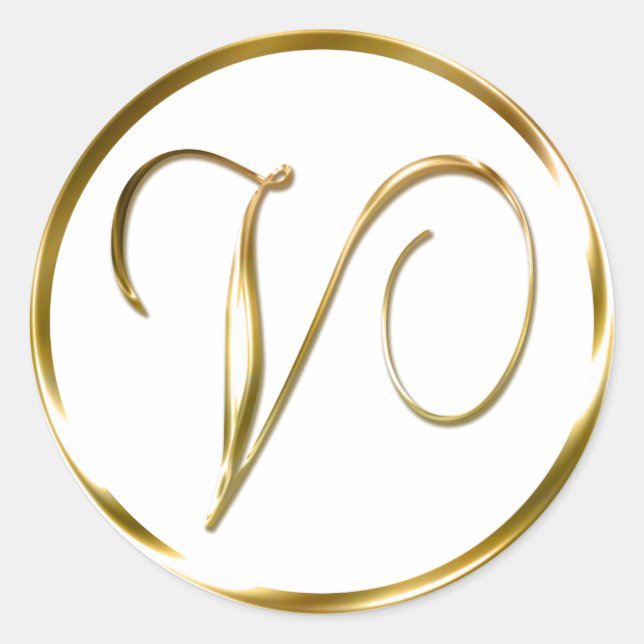 V Monogram Imitate Gold Umschlag oder Günstige Sie Runder Aufkleber (Vorderseite)