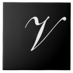 V Monogram, Initial White on Black Fliese<br><div class="desc">Classic White Letter Monogram on Black Background,  V.</div>