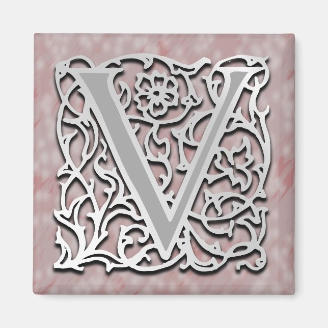 V Monogram 'Silver Stone' 2" Square Magnet (Vorne)