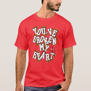 V-Neck T - Shirt: gebrochenes Herz (rot) T-Shirt