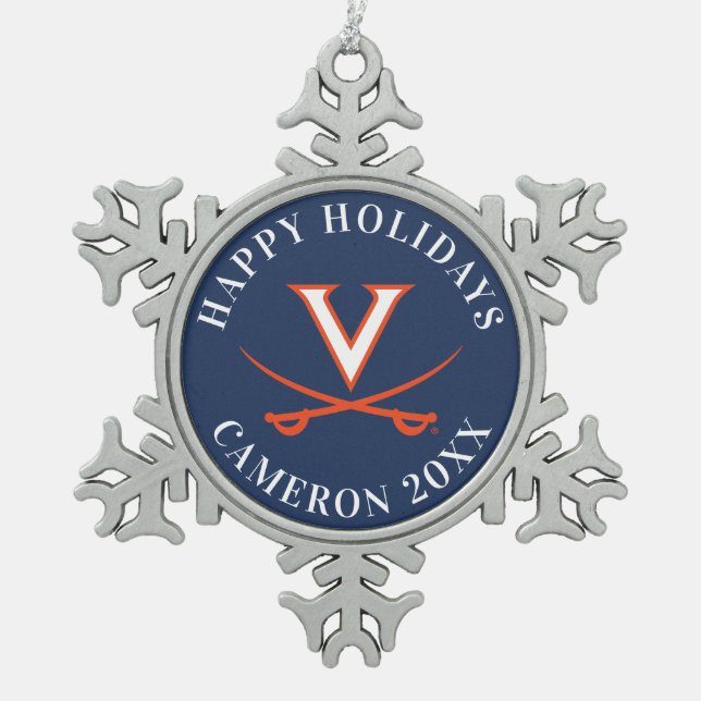 V Säbel Schneeflocken Zinn-Ornament (Vorderseite)