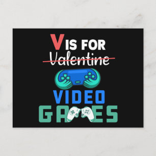 V steht für lustige Valentinsgrüße für Videospiel- Postkarte