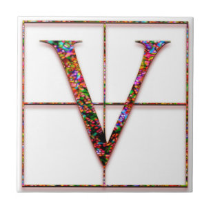V Trajanus Red Custom Monogram Tile Fliese