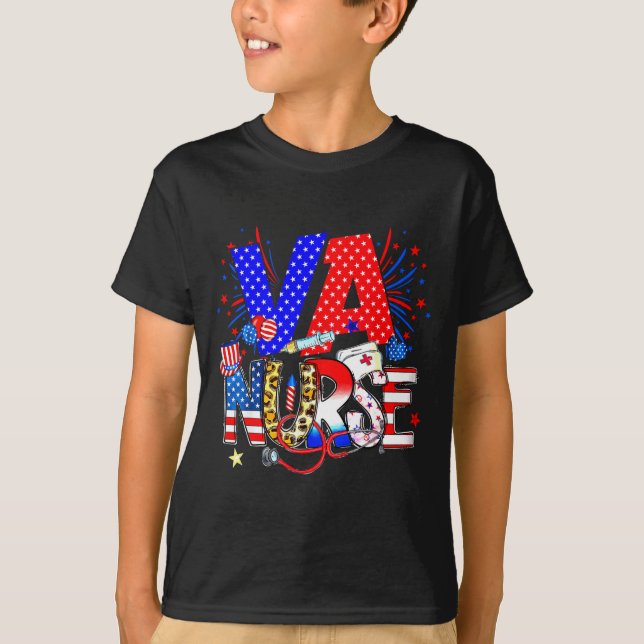 Va Nurse 4th Of July American Flag Stethoscope  T-Shirt (Vorderseite)