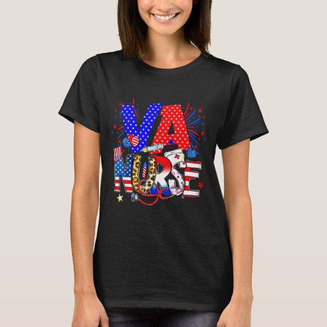 Va Nurse 4th Of July American Flag Stethoscope  T-Shirt (Vorderseite)