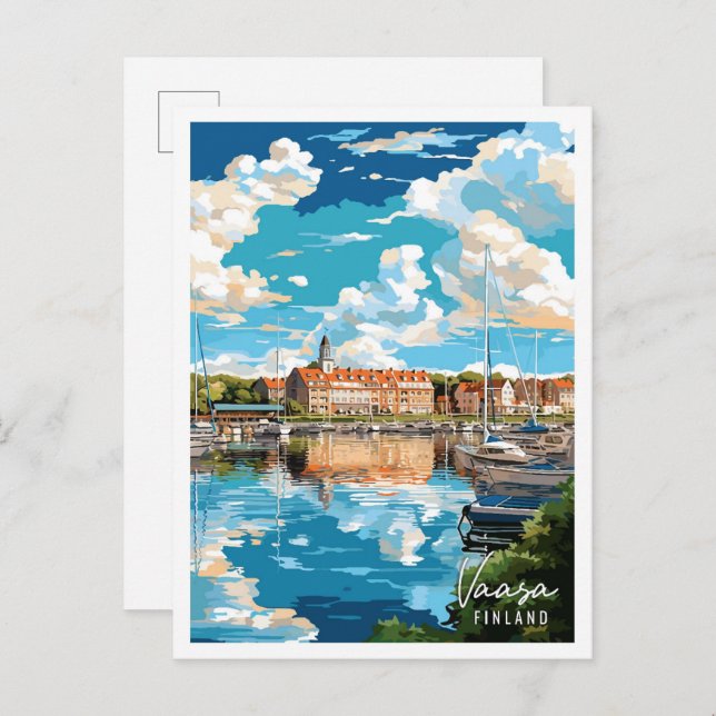 Vaasa Finland Vintage Illustration Postkarte (Vorne/Hinten)