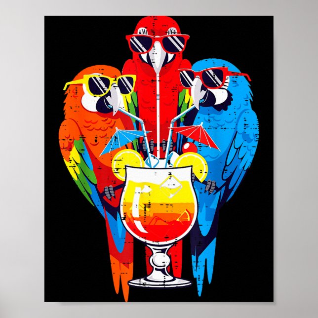 Vacation Birds Sungles Tail Parrots Summer Women M Poster (Vorne)