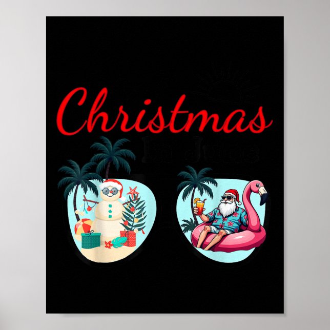 Vacation Christmas In June Sungles Santa Flamingo  Poster (Vorne)