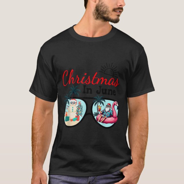 Vacation Christmas In June Sungles Santa Flamingo  T-Shirt
