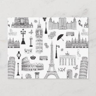 Vacation in Europe Pattern Postkarte