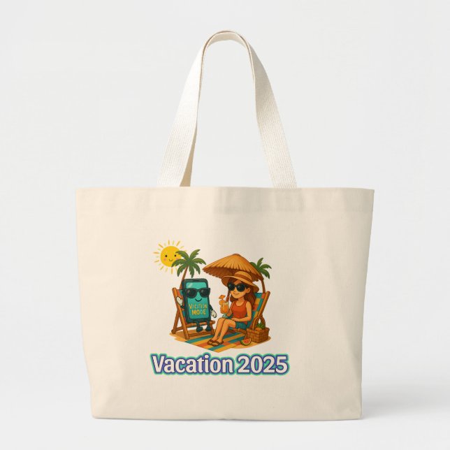Vacation Mode Tote Bag – Fun Beach Vibes Digital A Jumbo Stoffbeutel (Vorne)