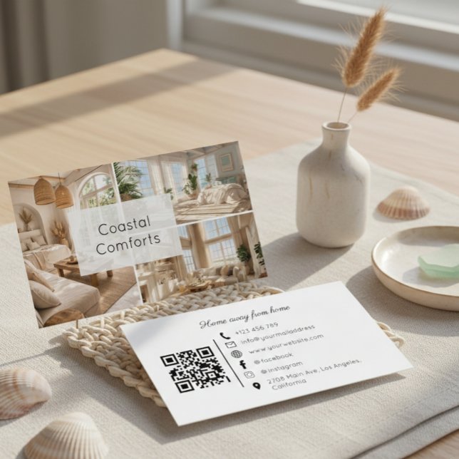Vacation Rental Beach House QR Code Business Card Visitenkarte (Von Creator hochgeladen)