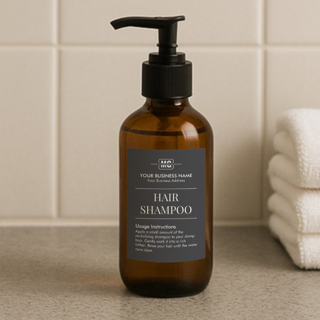 Vacation Rental Black Monogram Hair Shampoo Label Lebensmitteletikett (Von Creator hochgeladen)