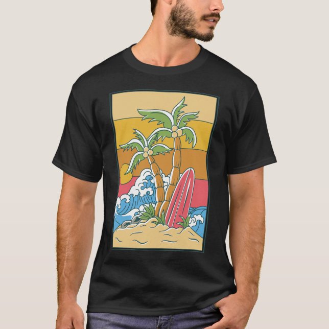 Vacay Mode Tropischer Sommerurlaub Sunset Retro T-Shirt (Vorderseite)