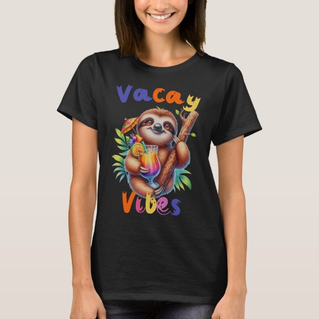 Vacay Vibes Funny Sloth Summer T-Shirt (Vorderseite)
