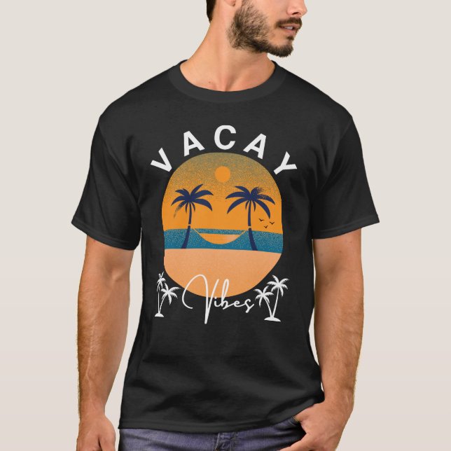 Vacay Vibes Sonnenuntergang und Palmen Bäume Männe T-Shirt (Vorderseite)