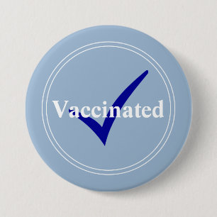 Vaccine Baby Blue mit dunkelblauem Prüfzeichen Button
