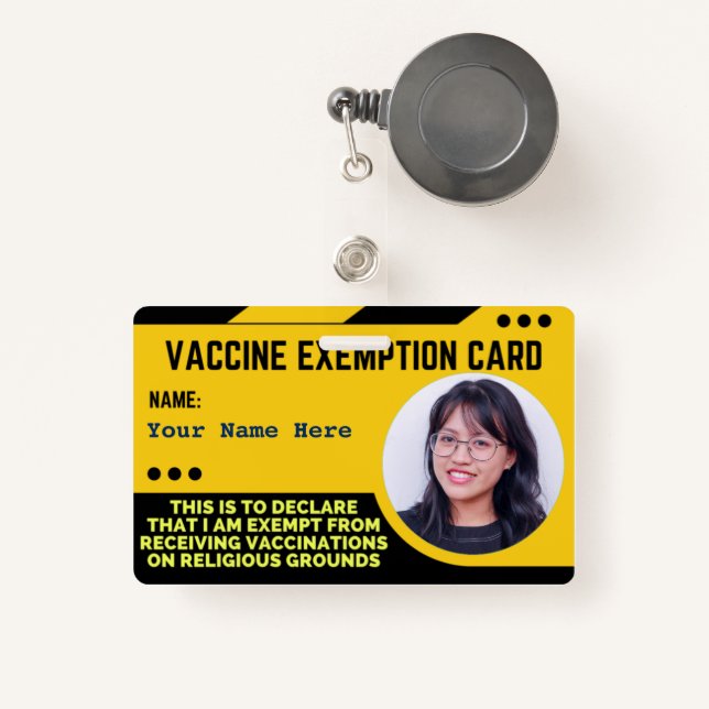 Vaccine Religious Exemption Card ID Abzeichen Ausweis (Vorderseite mit Rechteck)