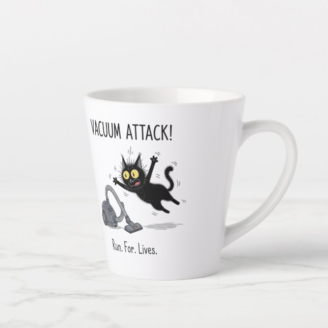 Vacuum Attack Funny Black Cat Coffee Mug Gift Milchtasse (Rechts)