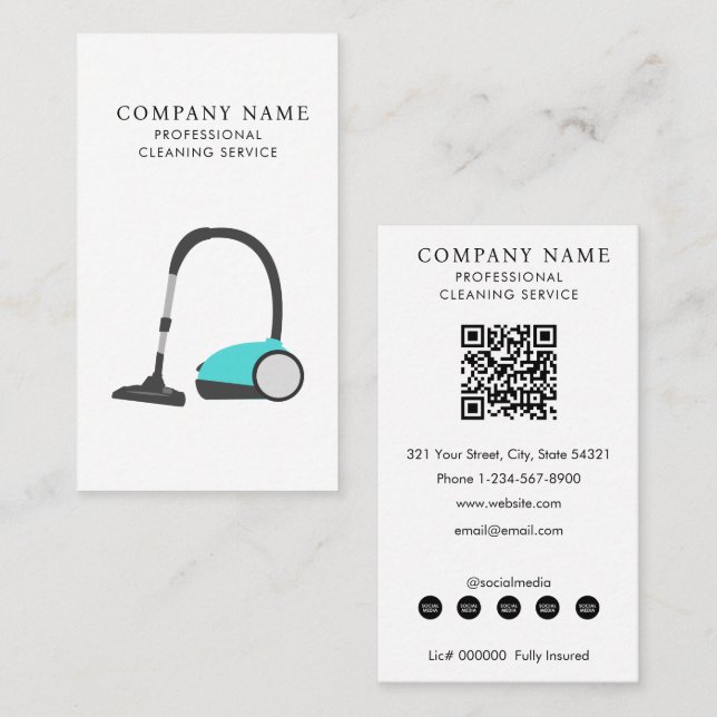 Vacuum Cleaner Professional Cleaning Services Visitenkarte (Vorne/Hinten)